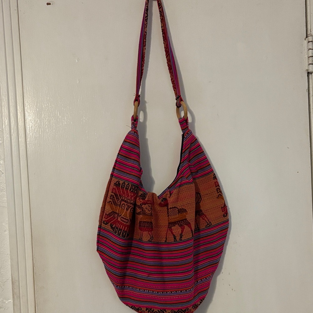 Peruvian Connection Pink and Brown Hobo Bag